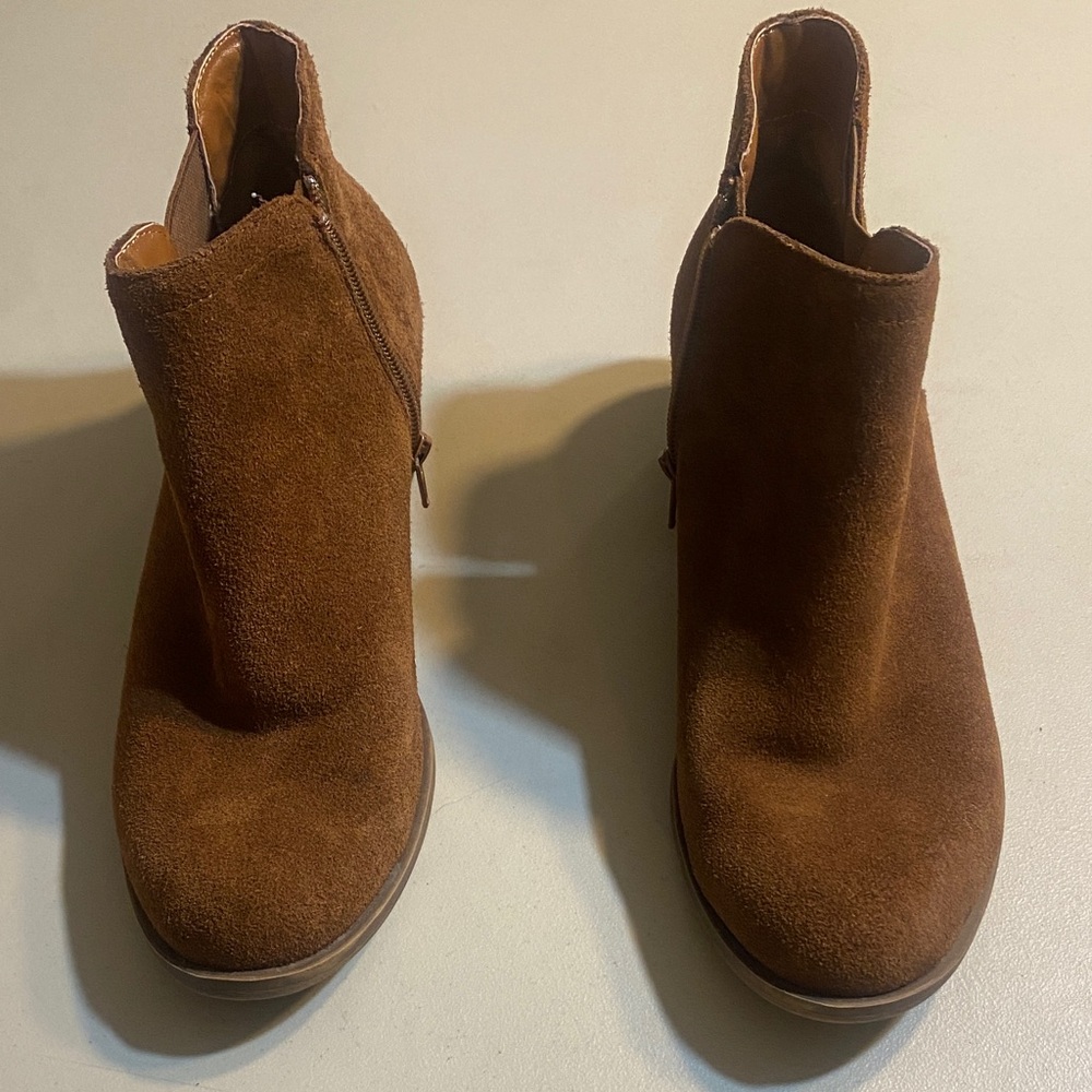 Kensie Chestnut Suede Ankle Booties with Side Zip